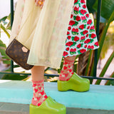 Strawberry Daisy Ruffle Sheer Crew Sock: Size I: Fits US W5.5-9.5