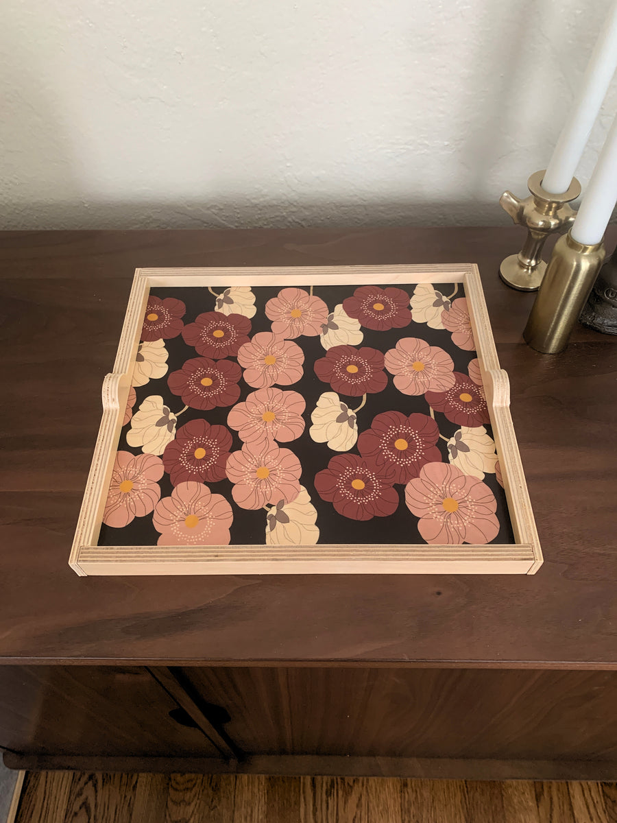 Alice Maroon Square Wood Serving Tray