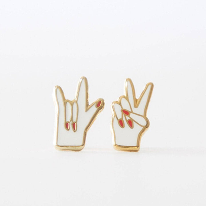 Peace and Love Earrings - Gold Statement Studs