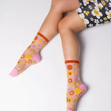 Smiley Face Daisy Sheer Crew Sock