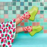 Strawberry Daisy Ruffle Sheer Crew Sock: Size I: Fits US W5.5-9.5