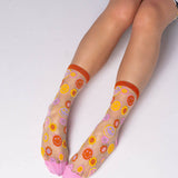 Smiley Face Daisy Sheer Crew Sock