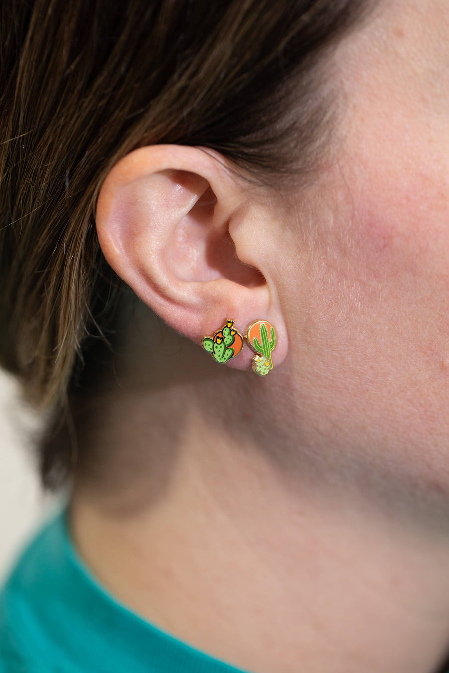 Cactus Sunset Earrings - Gold Desert Statement Studs