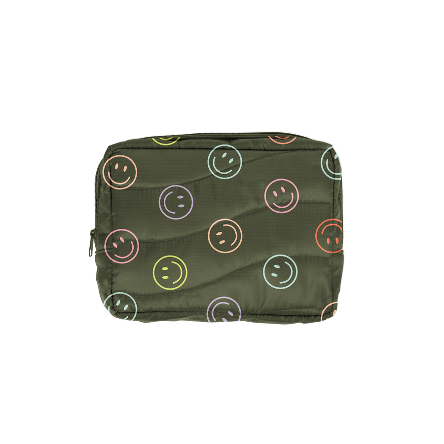 Green Smiley Puffy Busier Bee Cosmetic Bag