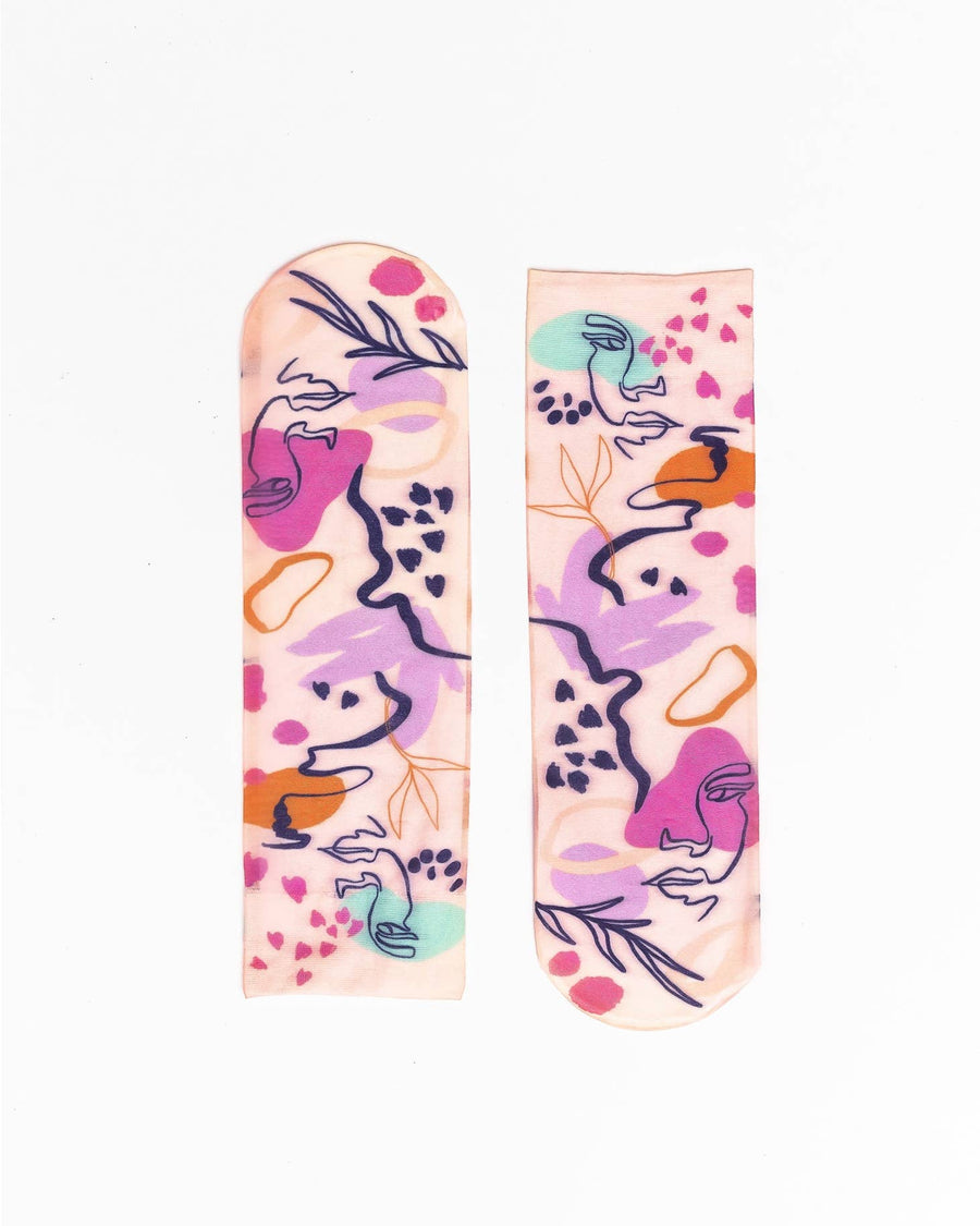 Abstract Faces Printed Ankle Sock - U.S. Women's Size 5 - 10
