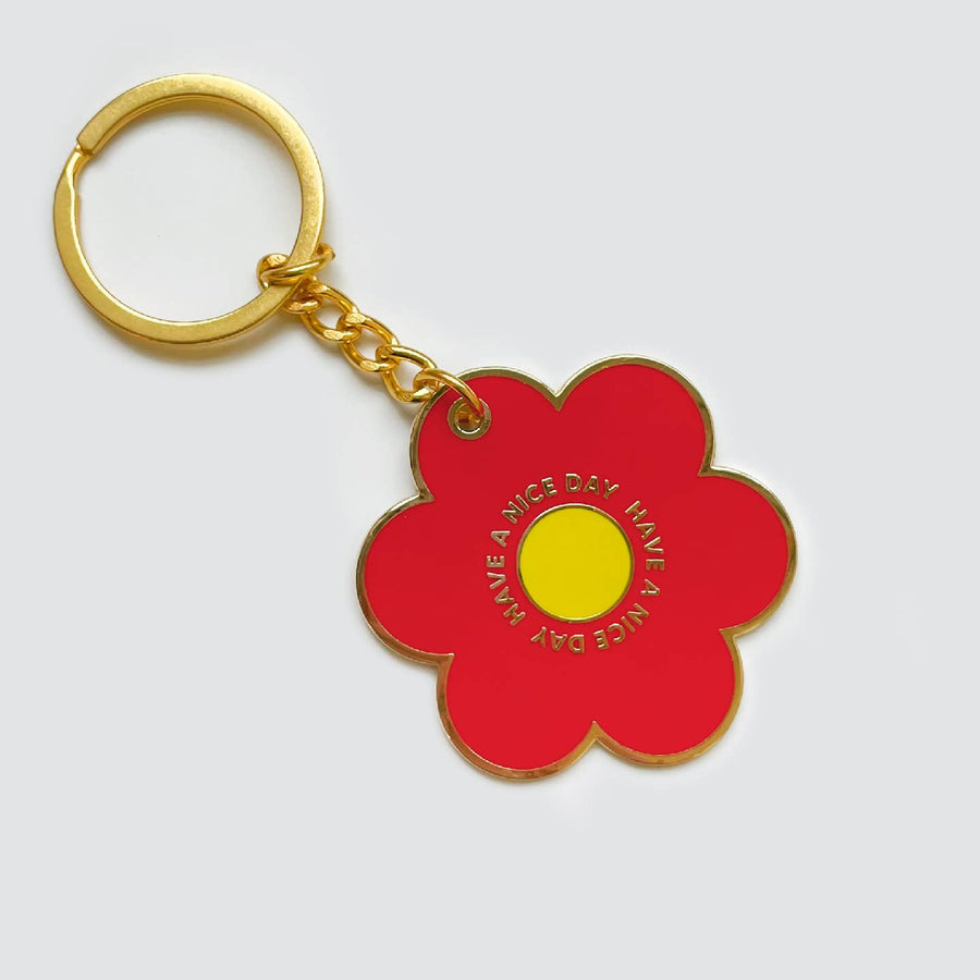 Red Daisy Enamel Keychain