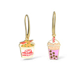 Cup of Noodles & Boba Earrings - Gold Junk Food Statement