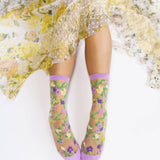 Heart Floral Sheer Crew Sock