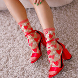 Strawberry Daisy Ruffle Sheer Crew Sock: Size I: Fits US W5.5-9.5