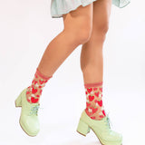 Strawberry Daisy Ruffle Sheer Crew Sock: Size I: Fits US W5.5-9.5