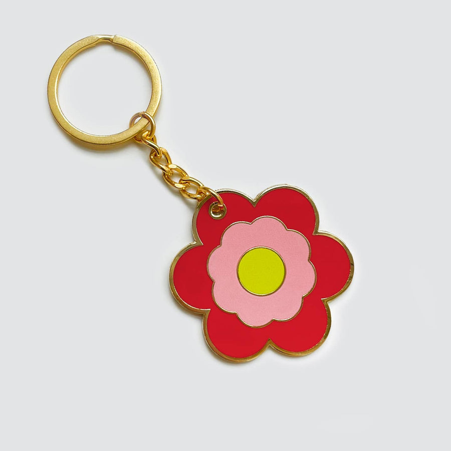 Red Daisy Enamel Keychain