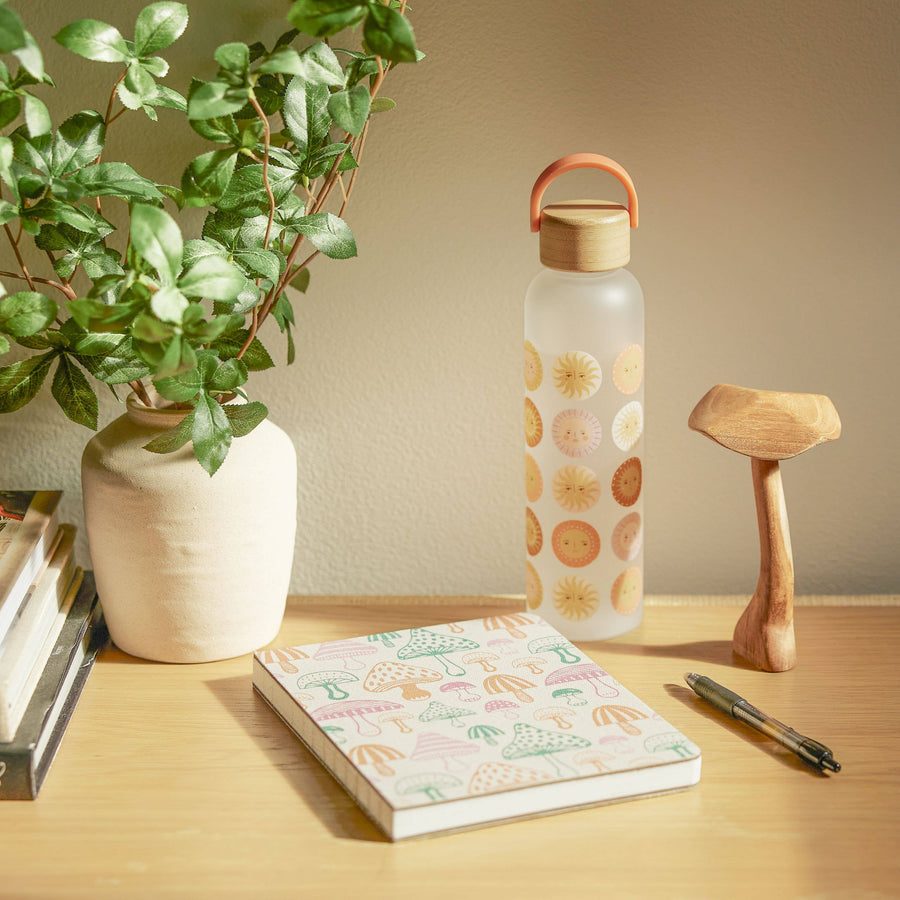 On the Sunny Side Glass Water Bottle with Bamboo Lid