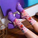 Abstract Faces Printed Ankle Sock - U.S. Women's Size 5 - 10