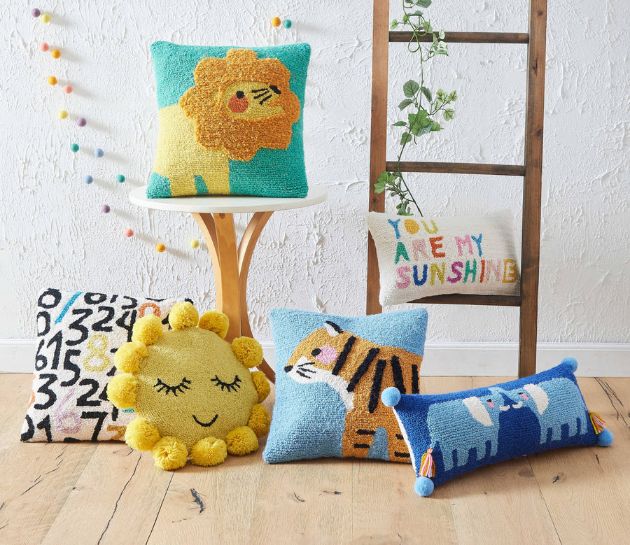 Sunshine Hook Throw Pillow w/Pom Poms