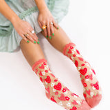Strawberry Daisy Ruffle Sheer Crew Sock: Size I: Fits US W5.5-9.5