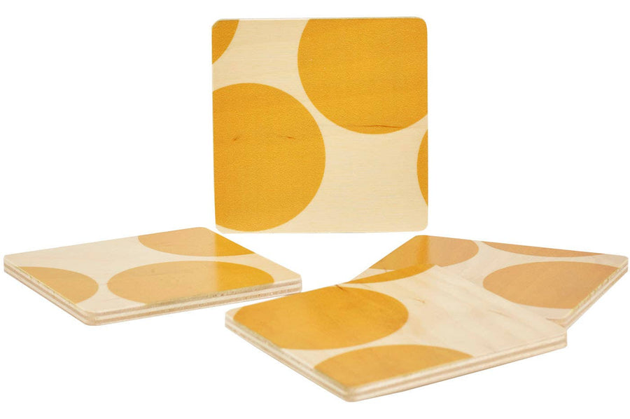 Yellow Dot Wood Coasters (Set of 4)